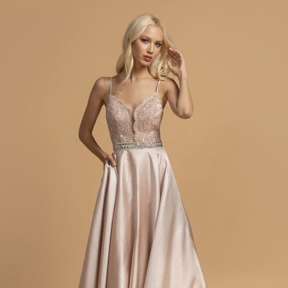 NEW LONG FORMAL SLEEVELESS A-LINE DRESS EMBROIDERED W/ SOFT...